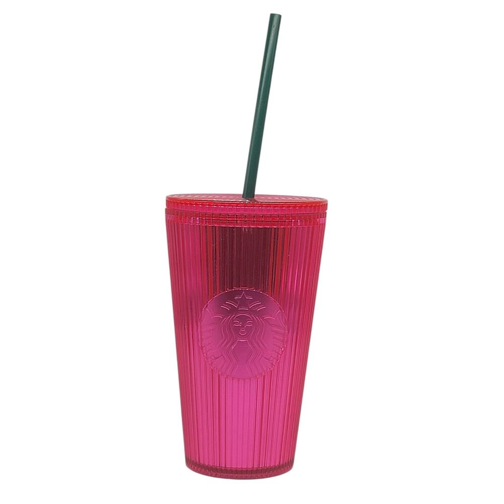 Starbucks 2023 Neon Pink Tumbler Cold Glass & Straw 16 oz - M3